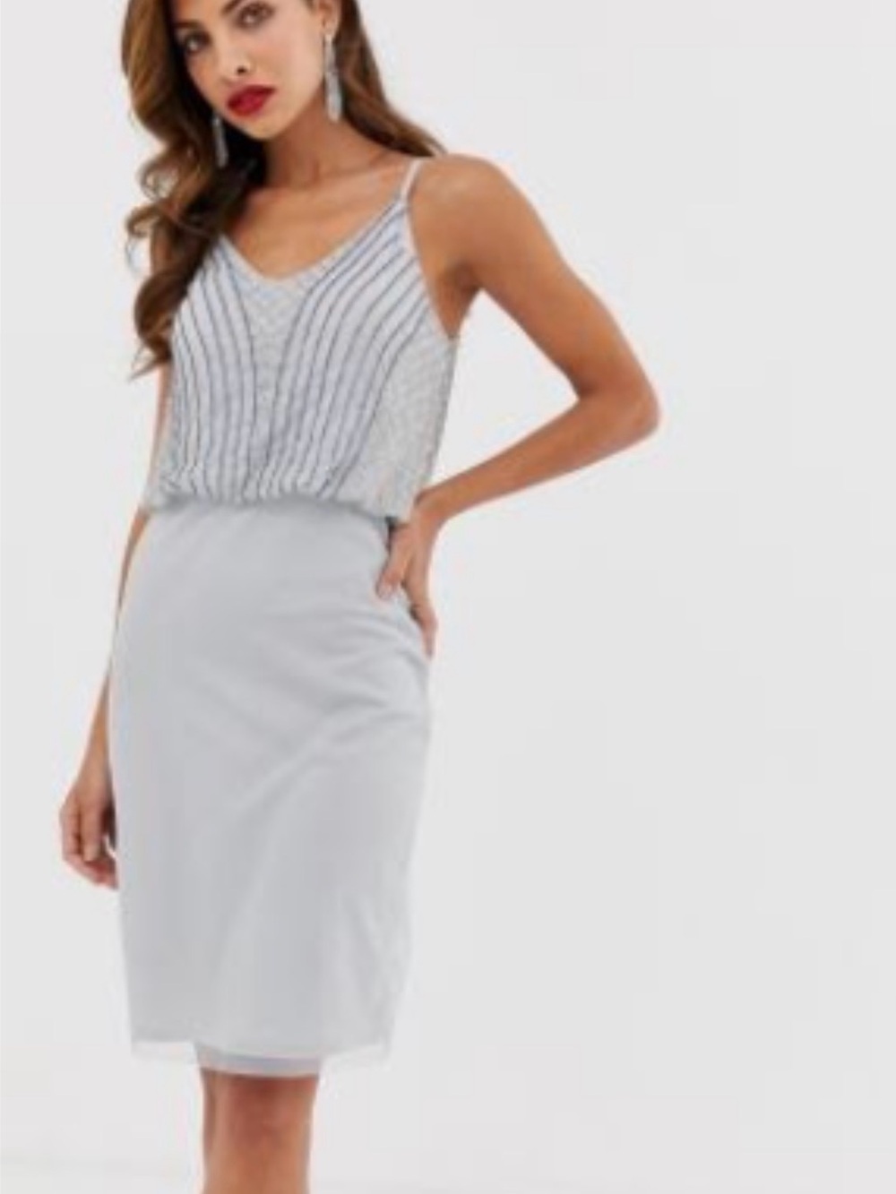 Little Mistress Silver Beaded Strappy Cocktail Dress